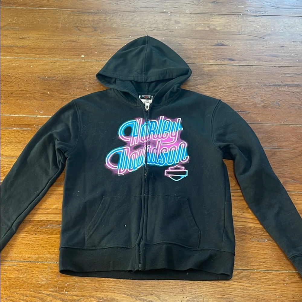 Harley-Davidson Black Hoodie with Neon Logo kids sz 8